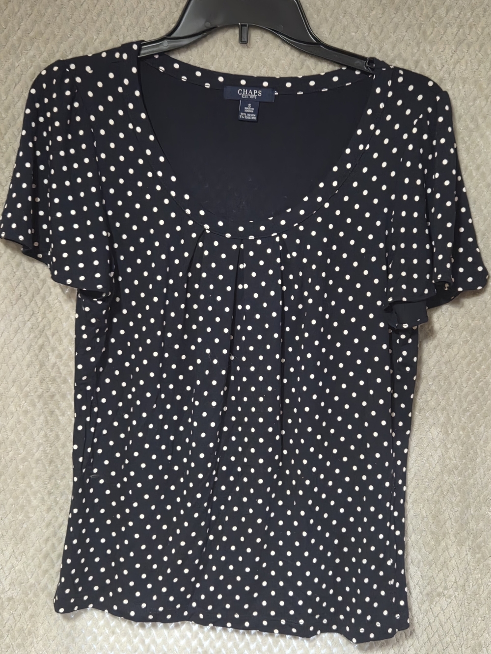 Chaps Women's Navy Polka Dot Short Sleeve Top